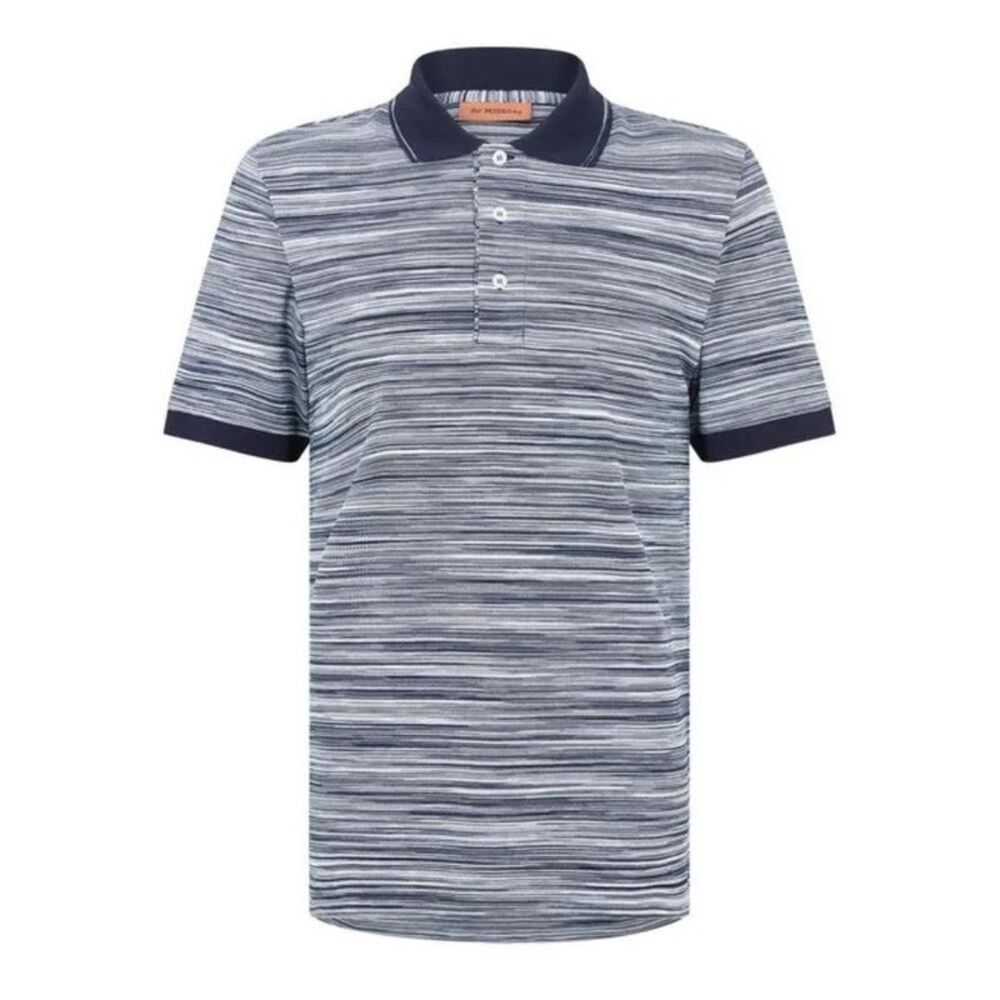 Missoni Mens Patterned Short-Sleeved Polo Shirt / Blue